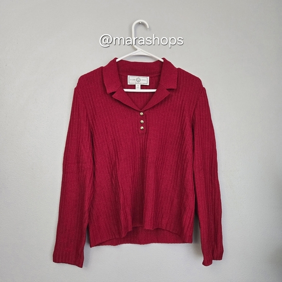 St. John Sweaters - St. John Red Knit 1/2 Button Sweater